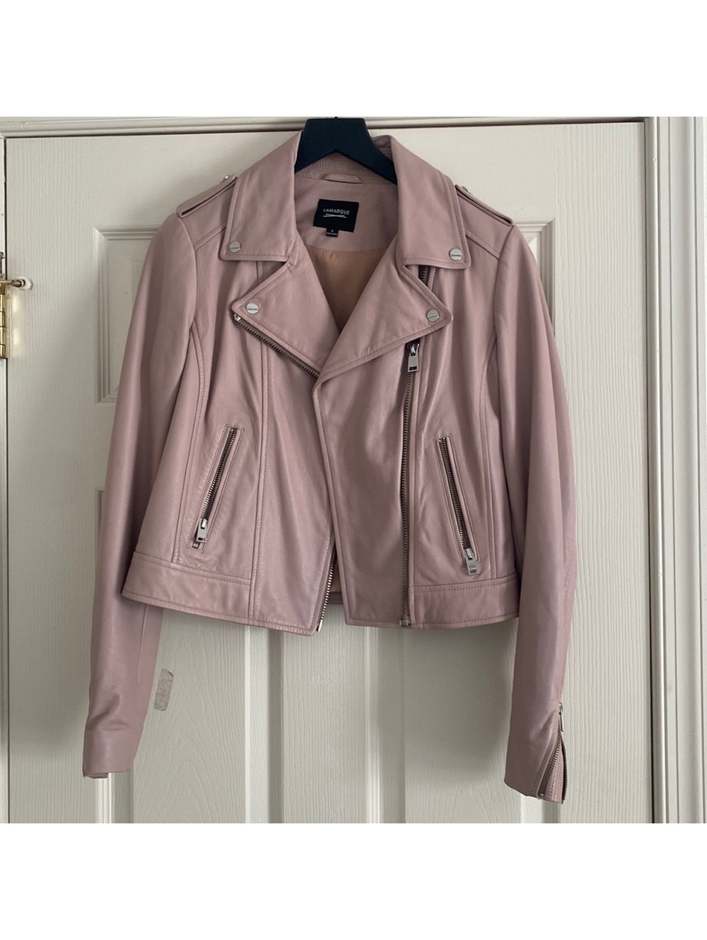 Lamarque Dusty Pink Leather Moto Jacket Size S
